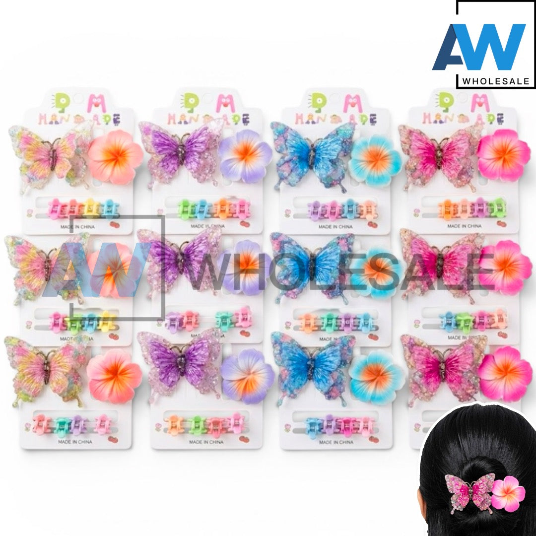 HPN-2577 (12 pcs) Butterfly & Flower 2 in 1 Hair Clip Set