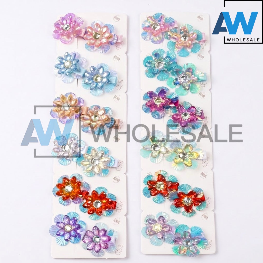 HPN-2582 (10 pcs) Gemstone Flower Hair Clips