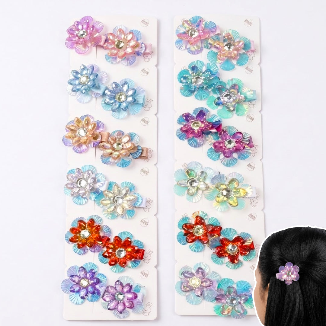 HPN-2582 (10 pcs) Gemstone Flower Hair Clips