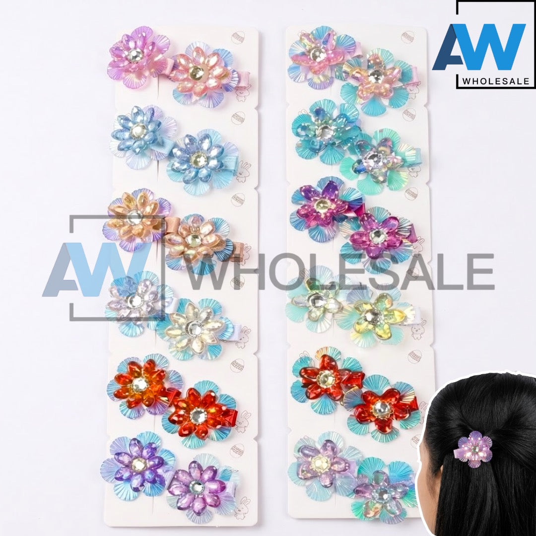 HPN-2582 (10 pcs) Gemstone Flower Hair Clips