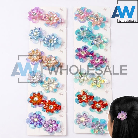 HPN-2582 (10 pcs) Gemstone Flower Hair Clips