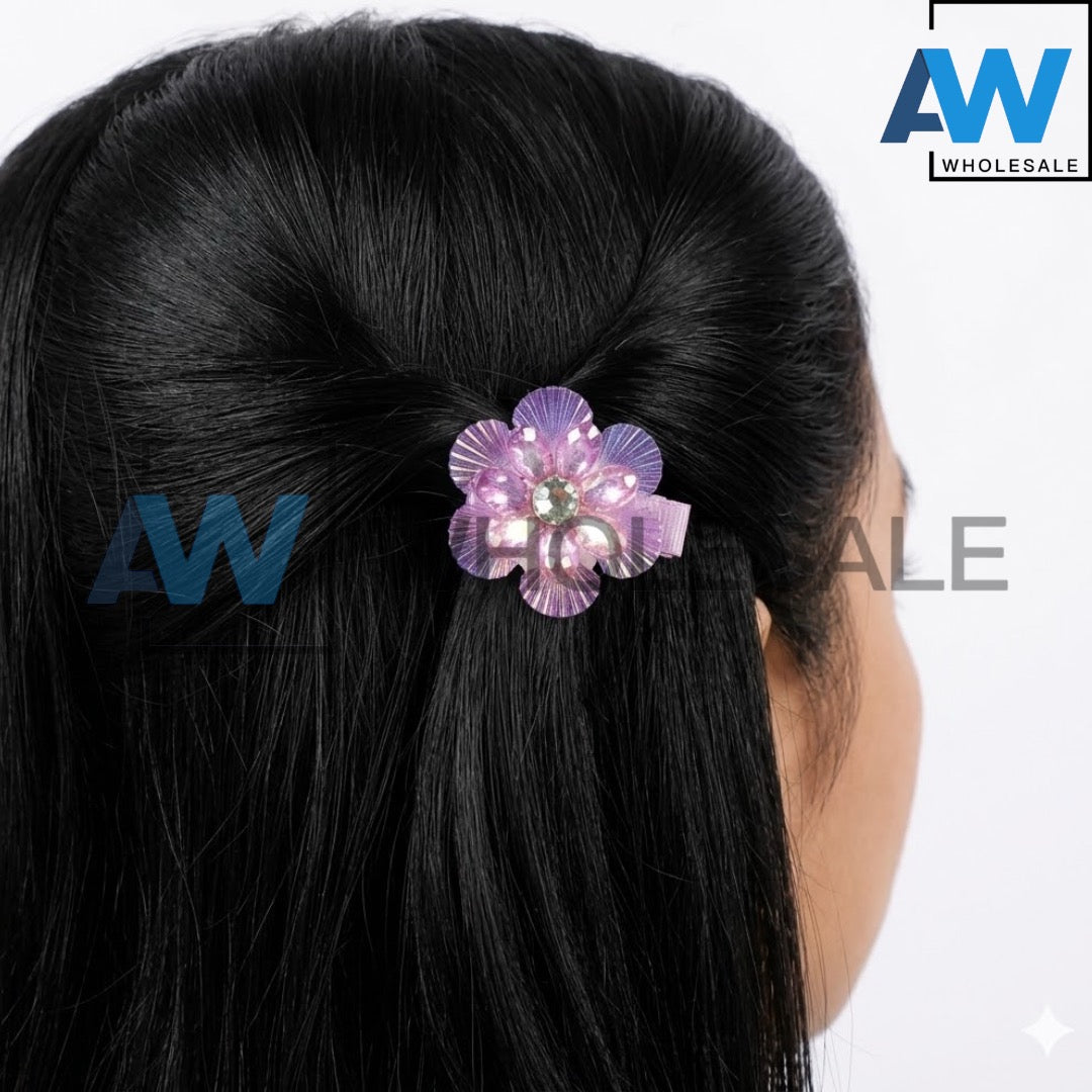 HPN-2582 (10 pcs) Gemstone Flower Hair Clips