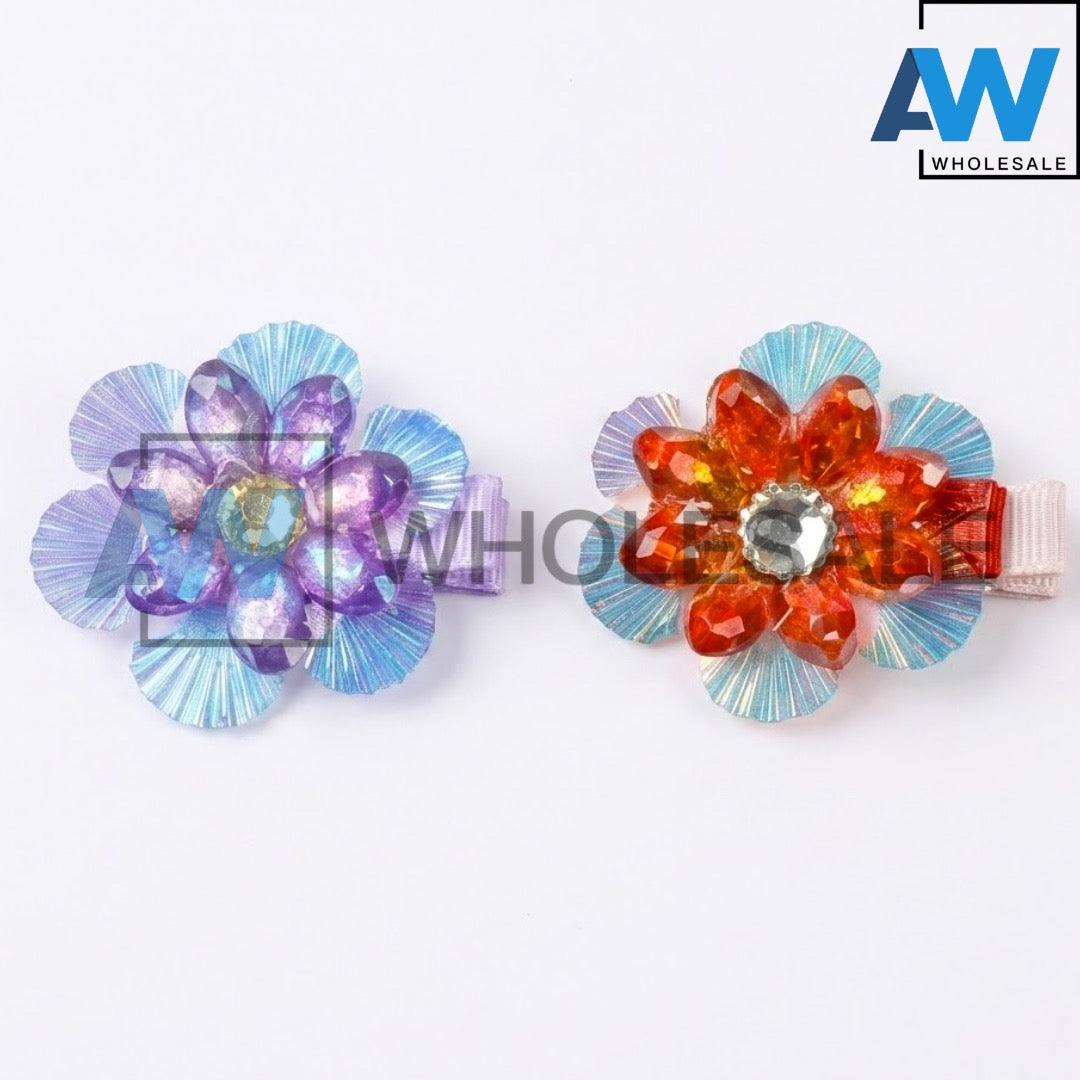 HPN-2582 (10 pcs) Gemstone Flower Hair Clips