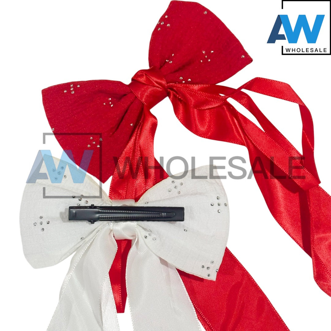 HPN-2585 (12 pcs) Long Ribbon Bow Hair Clips