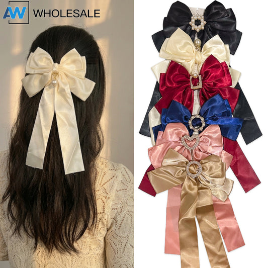 HPN-2586 (12 pcs) Long Ribbon Bow Hair Clips