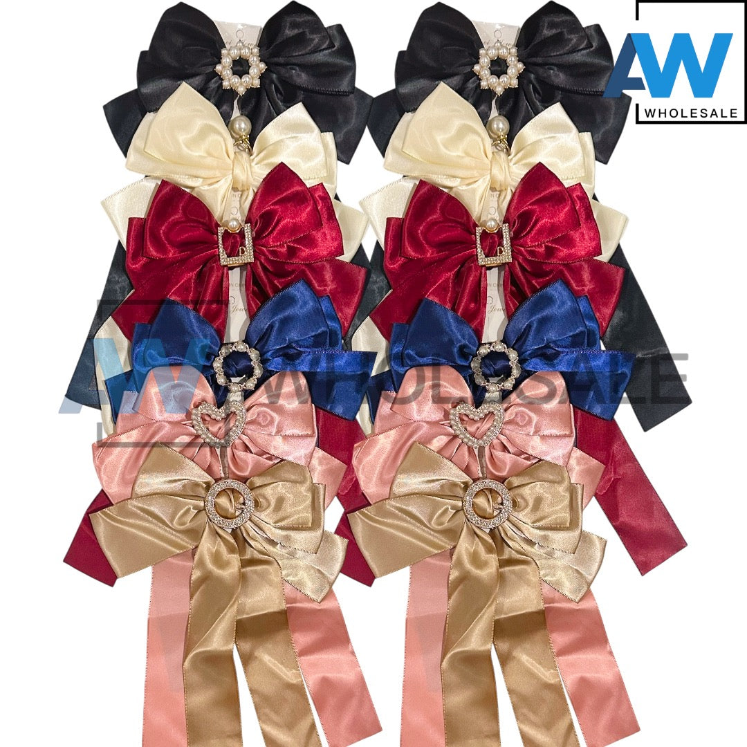 HPN-2586 (12 pcs) Long Ribbon Bow Hair Clips