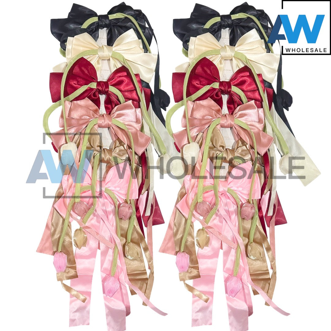 HPN-2587 (12 pcs) Tulip Ribbon Bow Hair Clips