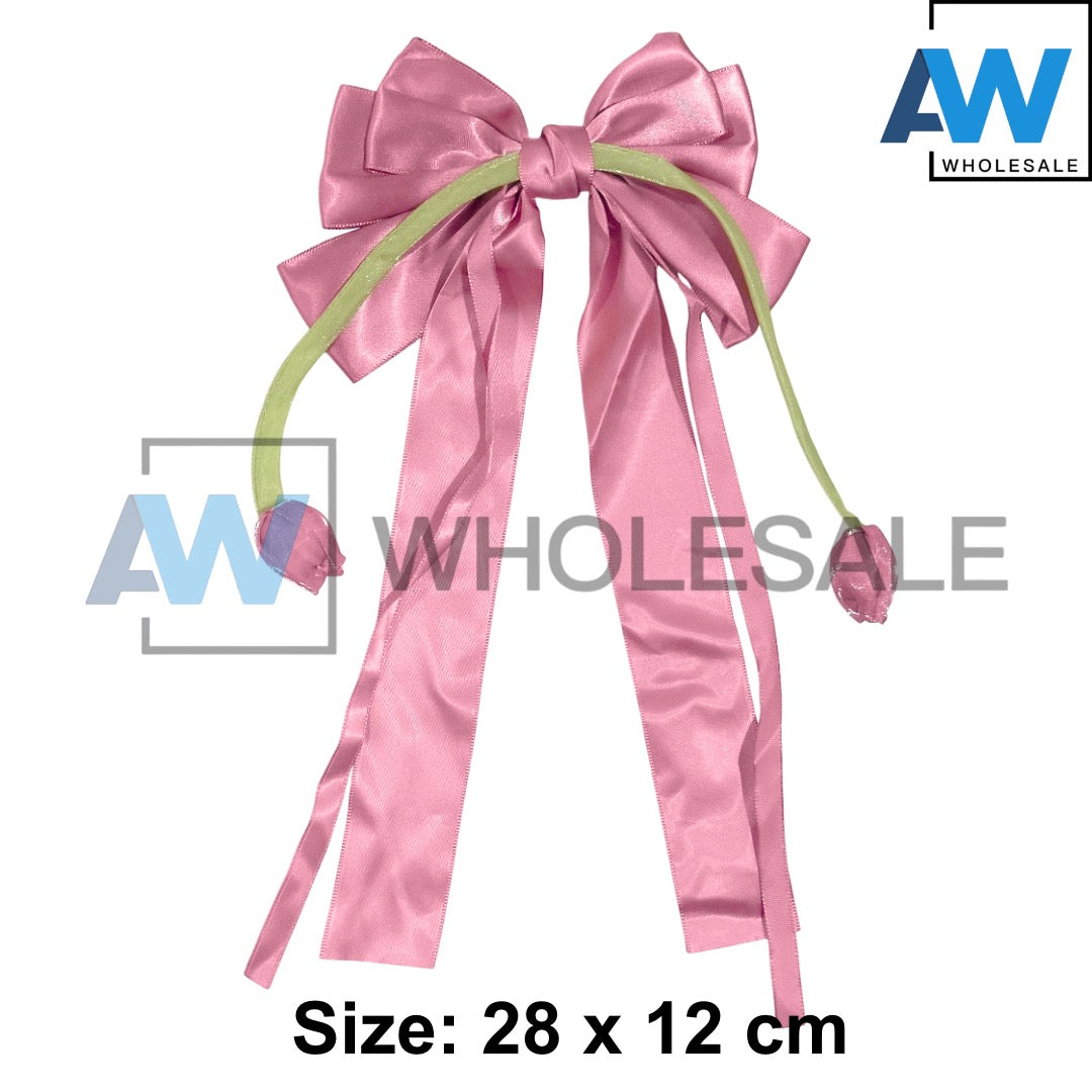 HPN-2587 (12 pcs) Tulip Ribbon Bow Hair Clips