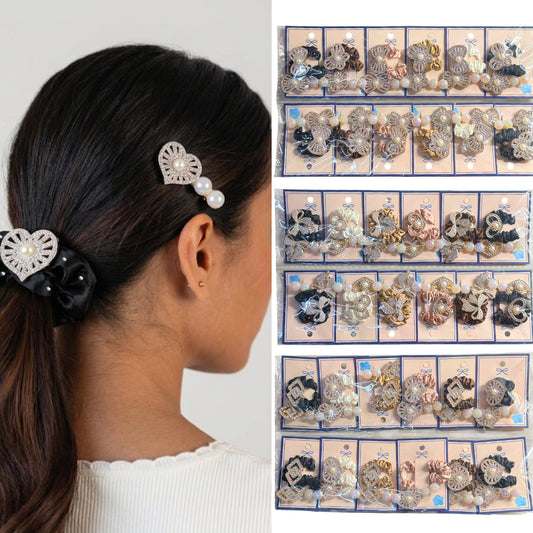 HPN-2588 (12 cards) Hair Tie + Hair Clip Set