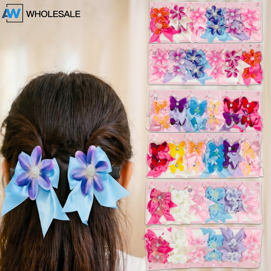 HPN-2590 (12 cards) Pearl Ribbon 2 in 1 Hair Clip Set