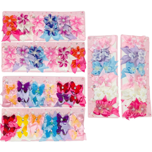 HPN-2590 (12 cards) Pearl Ribbon 2 in 1 Hair Clip Set