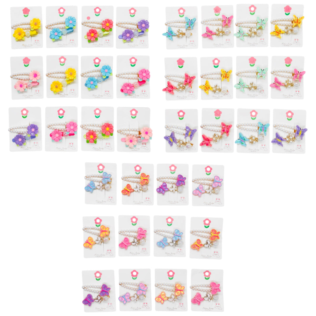 HPN-2592 (12 cards) 2 in 1 Butterfly Pearl Hair Clip Set