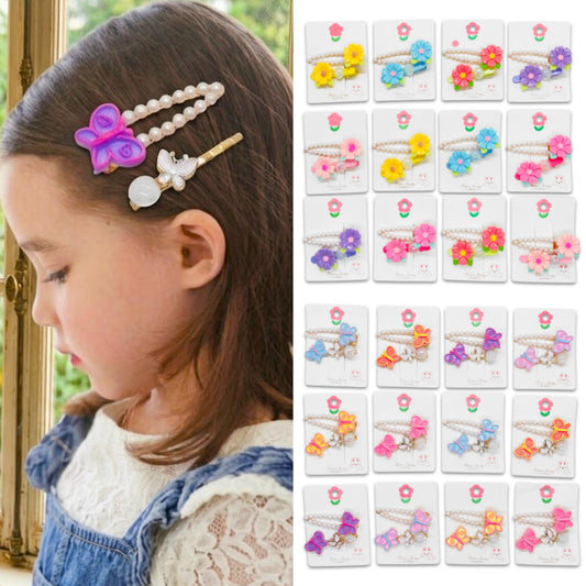 HPN-2592 (12 cards) 2 in 1 Butterfly Pearl Hair Clip Set