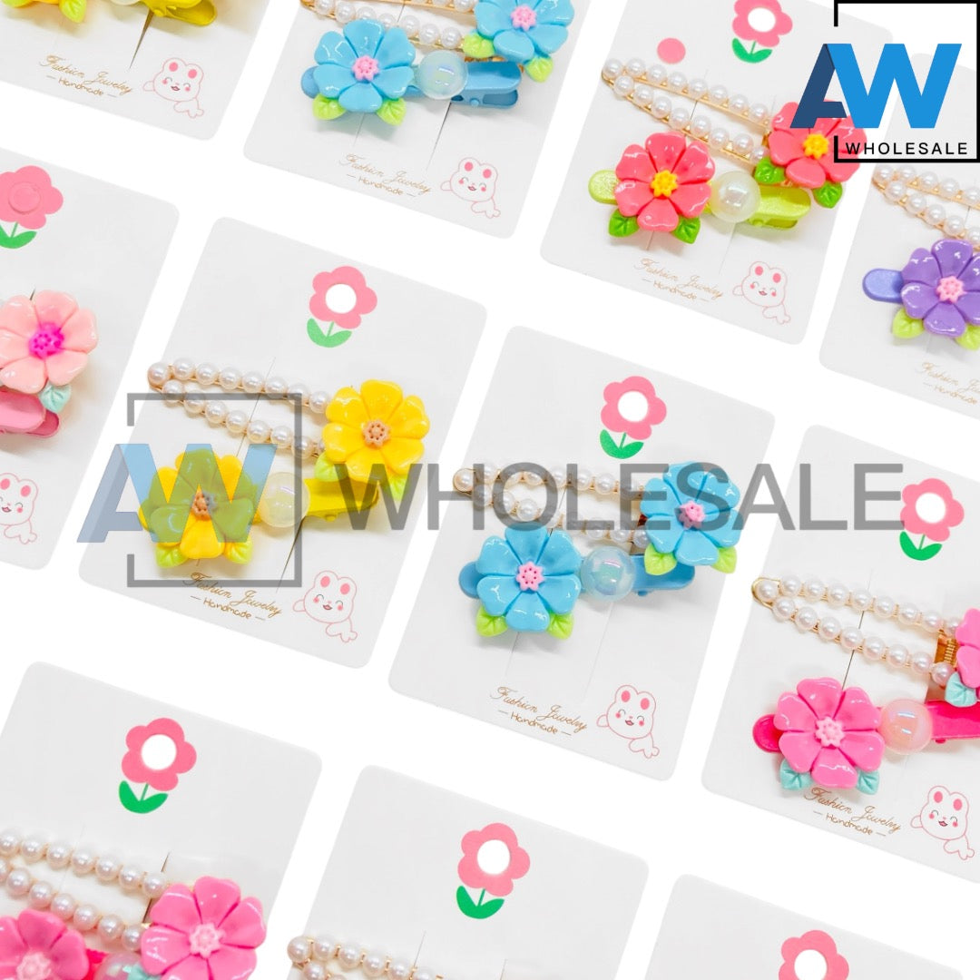 HPN-2592 (12 cards) 2 in 1 Butterfly Pearl Hair Clip Set