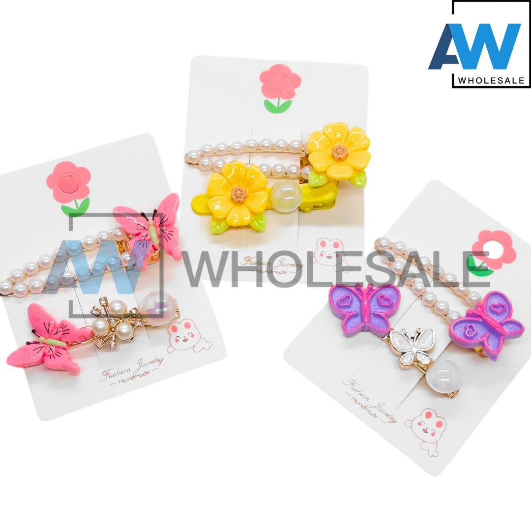 HPN-2592 (12 cards) 2 in 1 Butterfly Pearl Hair Clip Set