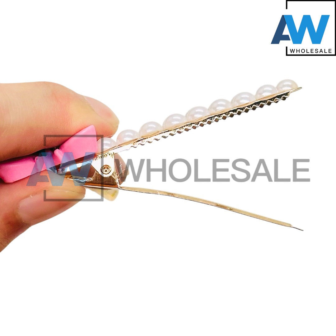 HPN-2592 (12 cards) 2 in 1 Butterfly Pearl Hair Clip Set