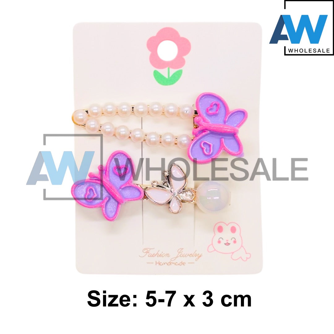 HPN-2592 (12 cards) 2 in 1 Butterfly Pearl Hair Clip Set