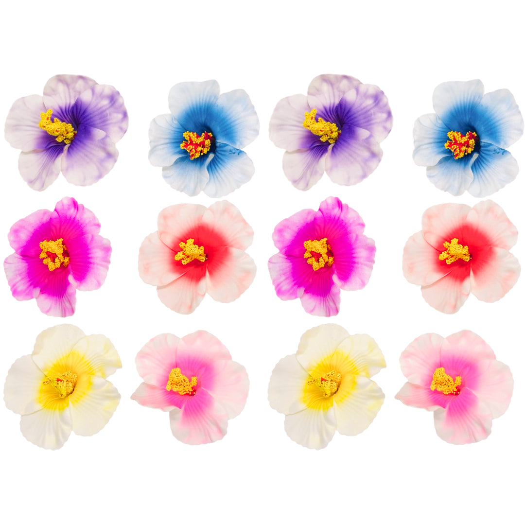 HPN-2593 (12 pcs) Hibiscus Flower Hair Clips