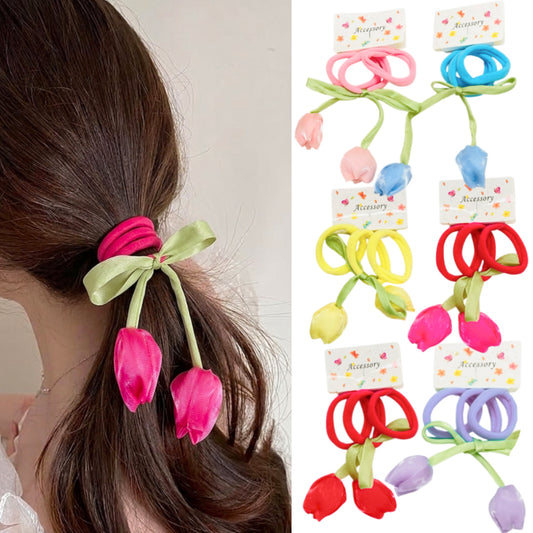 HPN-2595 (12 cards) 3 in 1 Tulip Fabric Hair Tie Set