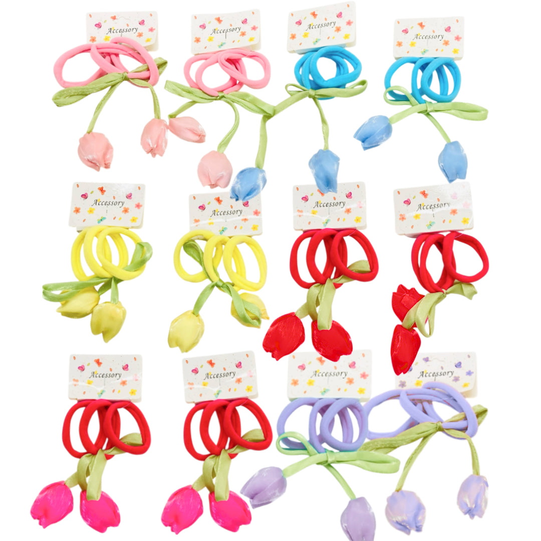 HPN-2595 (12 cards) 3 in 1 Tulip Fabric Hair Tie Set