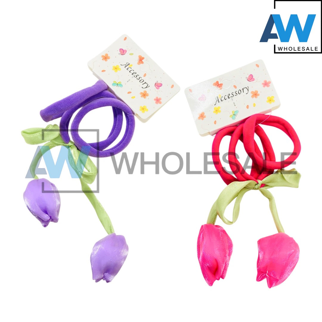 HPN-2595 (12 cards) 3 in 1 Tulip Fabric Hair Tie Set