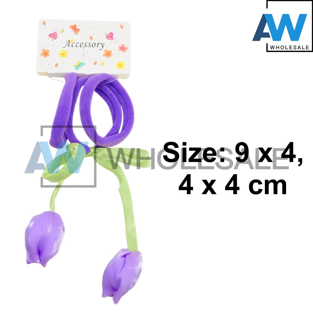 HPN-2595 (12 cards) 3 in 1 Tulip Fabric Hair Tie Set