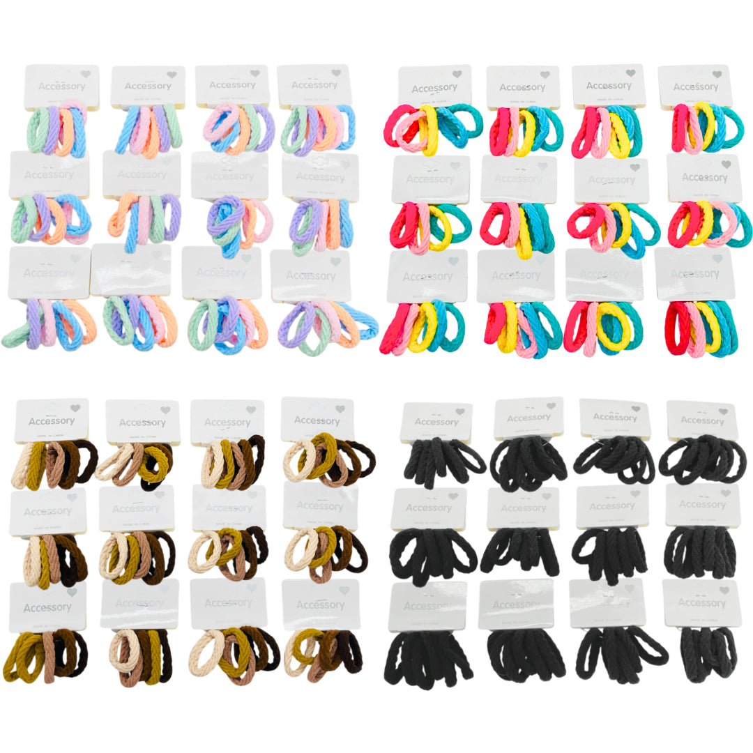 HPN-2596 (12 cards) Braided Fabric 5 in 1 Hair Tie Set