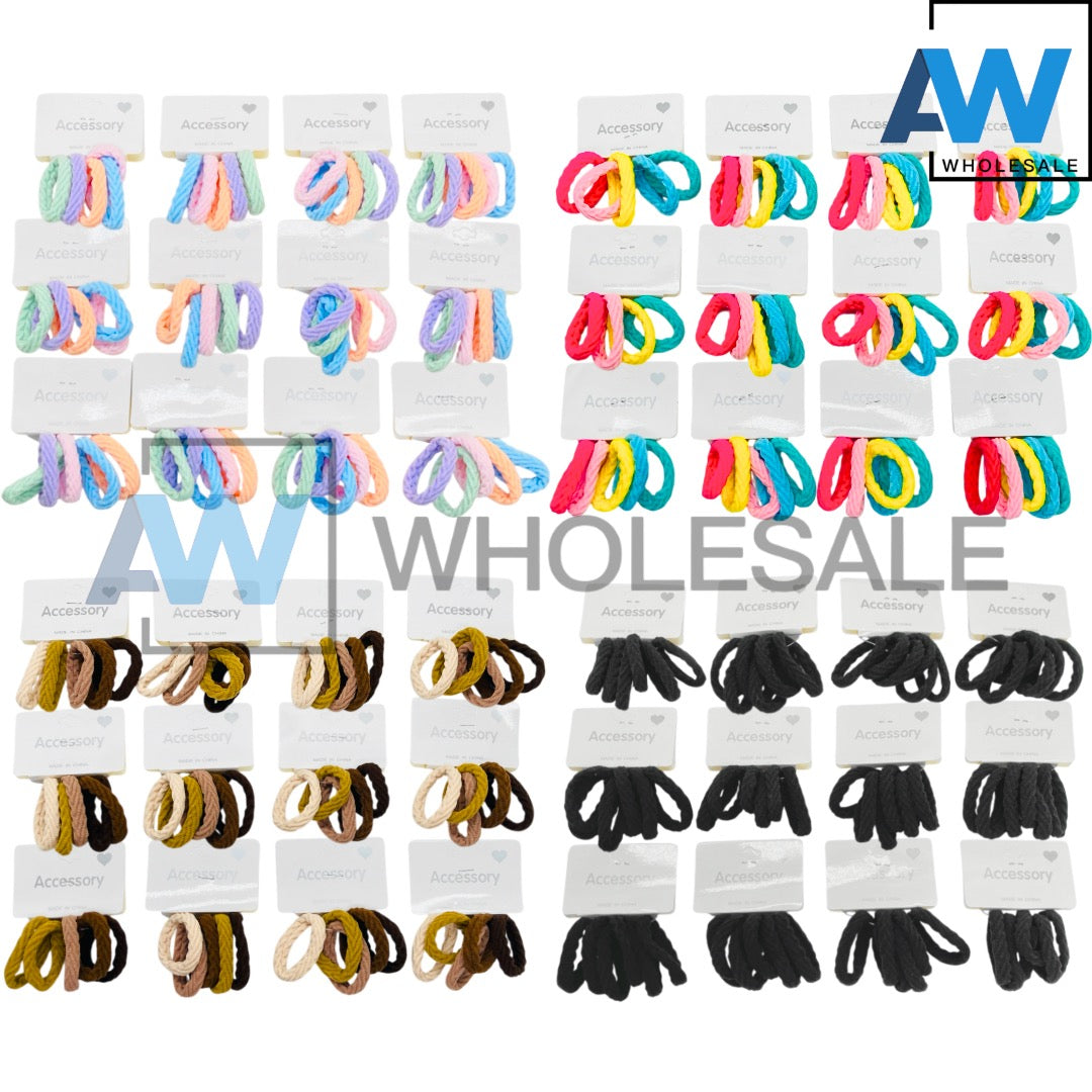 HPN-2596 (12 cards) Braided Fabric 5 in 1 Hair Tie Set