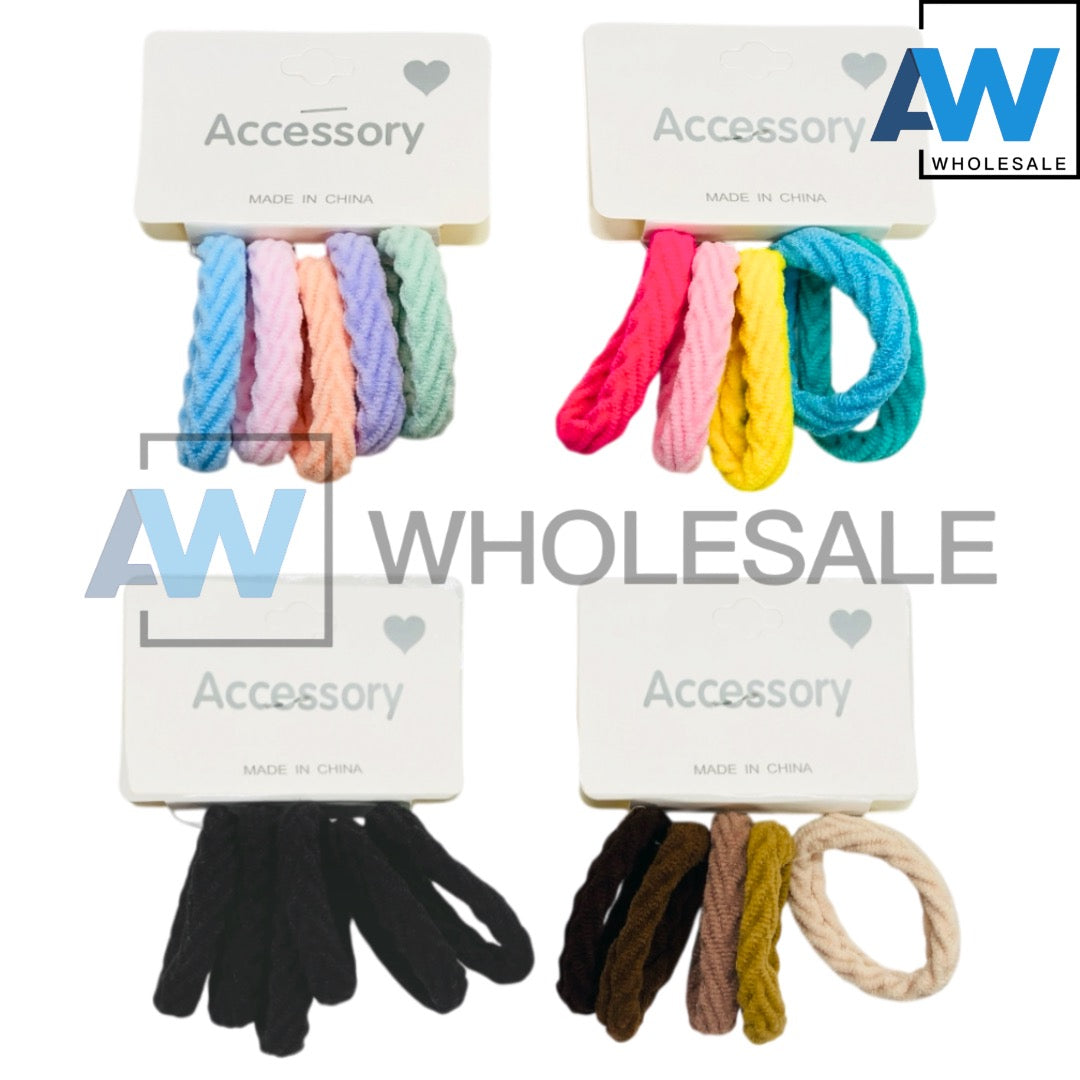 HPN-2596 (12 cards) Braided Fabric 5 in 1 Hair Tie Set
