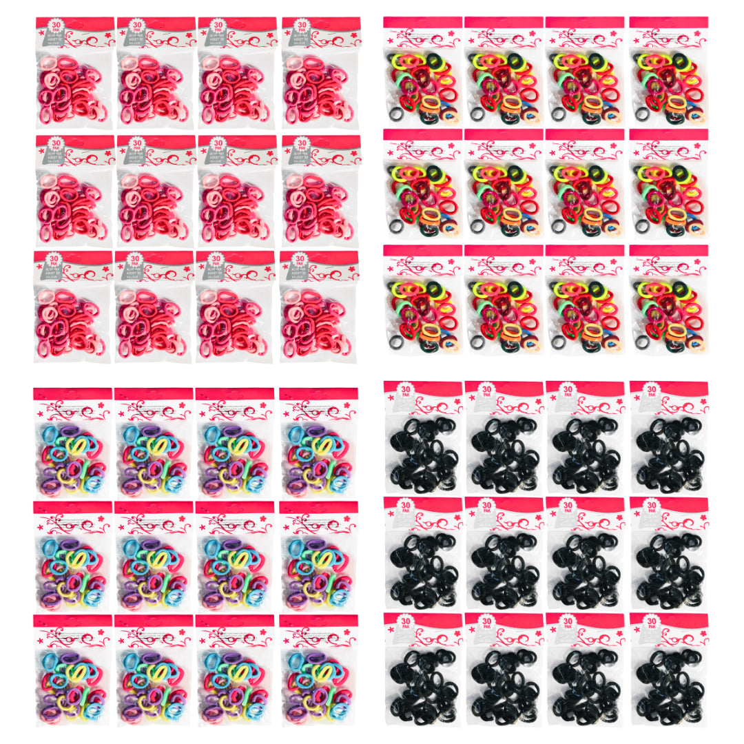 HPN-2597 (12 packs) 30 pcs Fabric Hair Ties