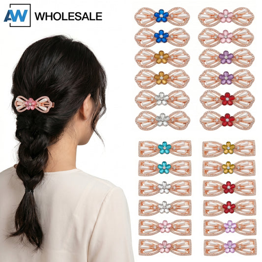 HPN-2609 (12 pcs) Gemstone Flower Pearl Metallic Hair Clips