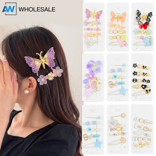 HPN-2610 (12 cards) 5 in 1 Butterfly & Pearl Hair Clip Set