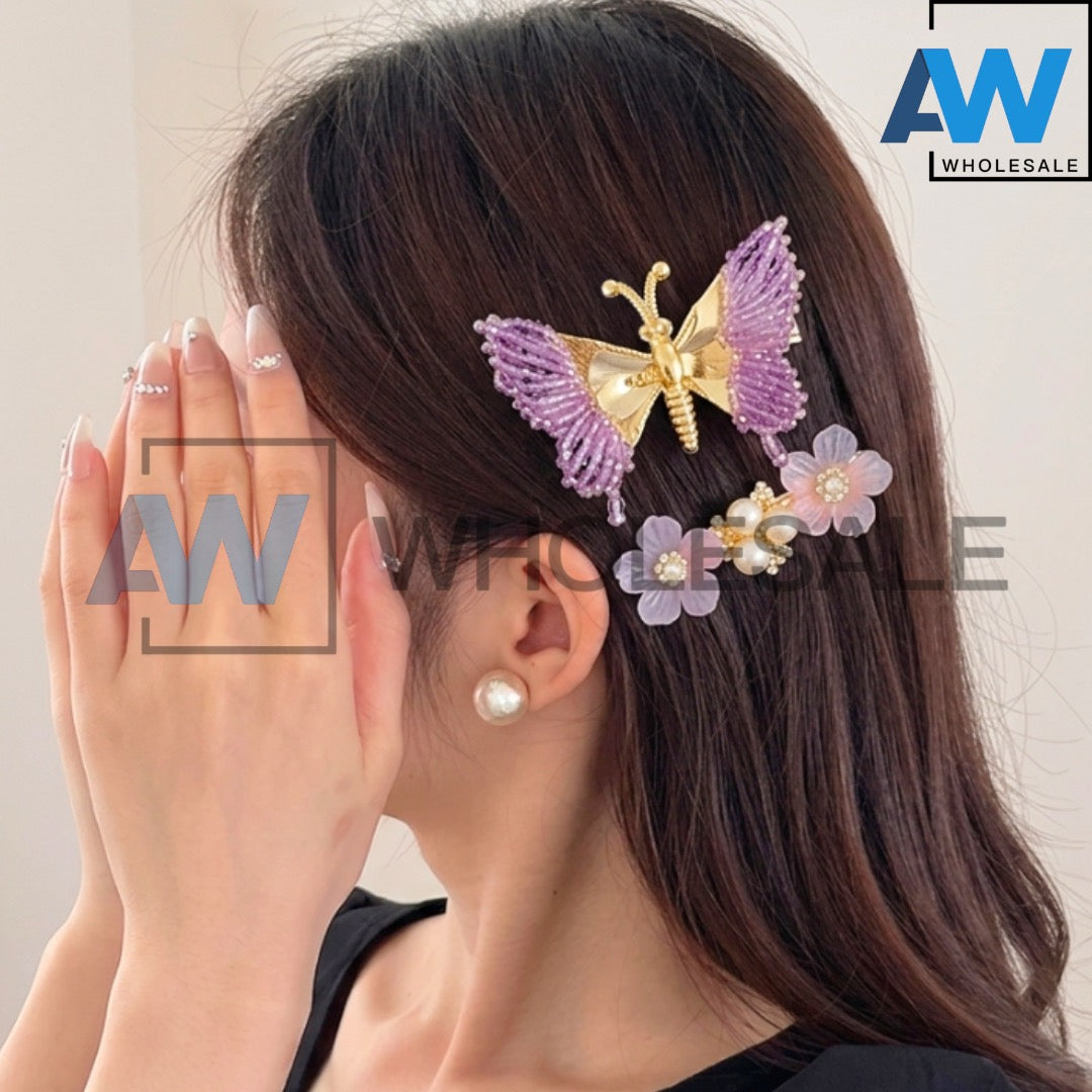 HPN-2610 (12 cards) 5 in 1 Butterfly & Pearl Hair Clip Set