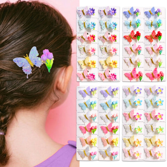 HPN-2616 (10 pcs) Glitter Butterfly Hair Clips