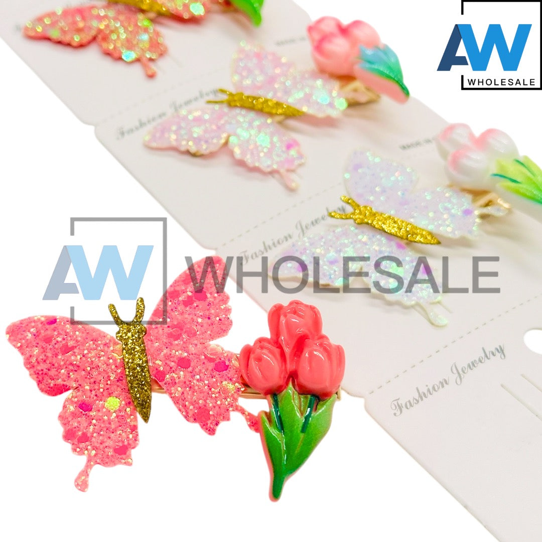 HPN-2616 (10 pcs) Glitter Butterfly Hair Clips