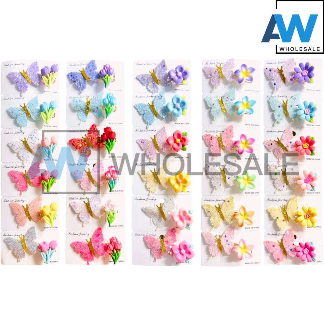 HPN-2616 (10 pcs) Glitter Butterfly Hair Clips