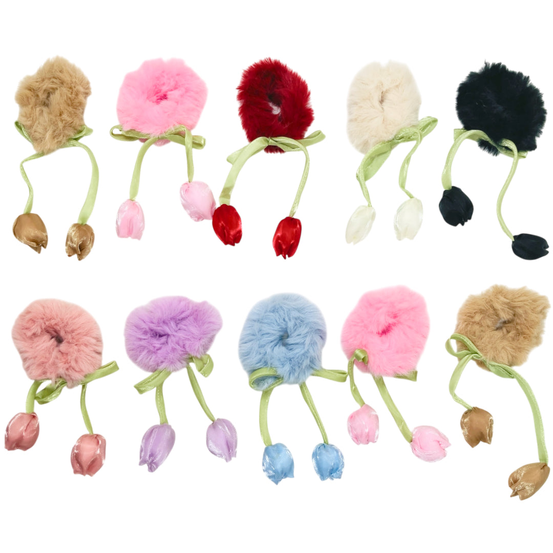 HPN-2618 (10 pcs) Tulip Faux Fur Scrunchies