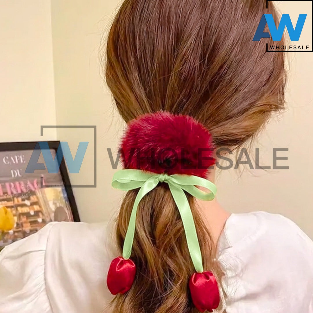 HPN-2618 (10 pcs) Tulip Faux Fur Scrunchies