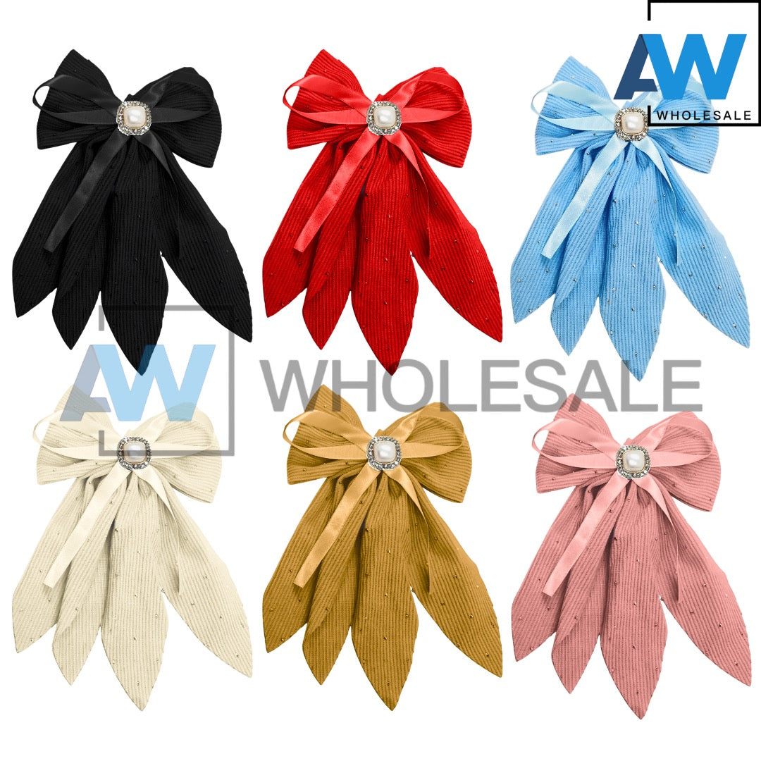 HPN-2619 (10 pcs) Gemstone Ribbon Bow Hair Clip