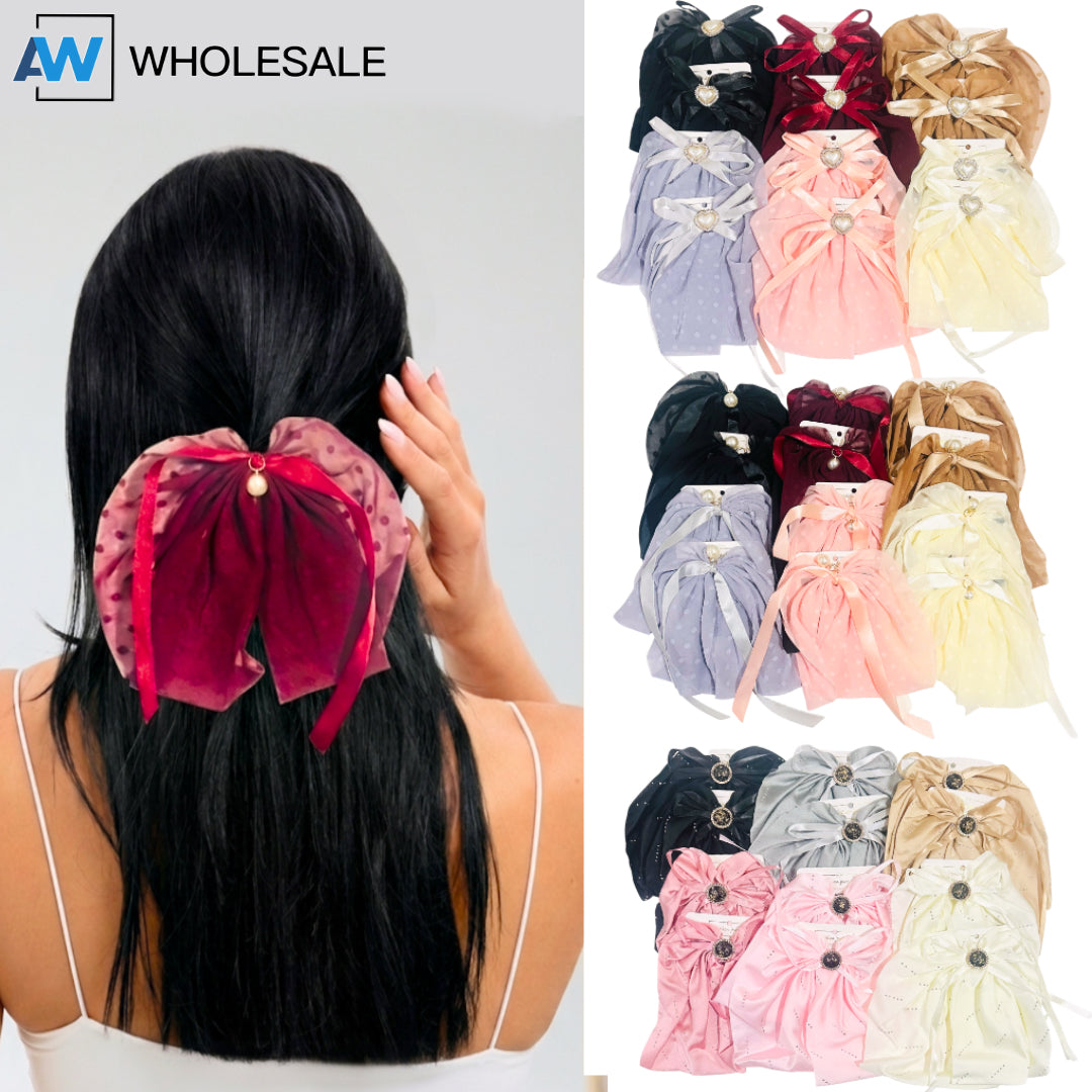 HPN-2620 (12 pcs) Ornament Ribbon Bow Hair Clips