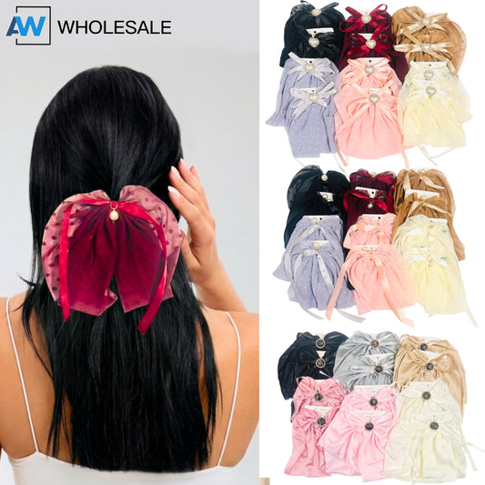 HPN-2620 (12 pcs) Ornament Ribbon Bow Hair Clips