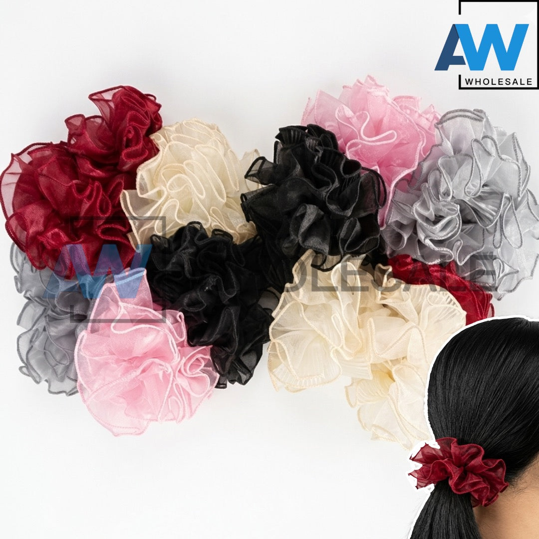HPN-2623 (10 pcs) Double Layer Mesh Scrunchies Hair Ties