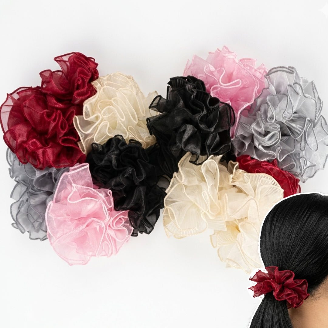 HPN-2623 (10 pcs) Double Layer Mesh Scrunchies Hair Ties