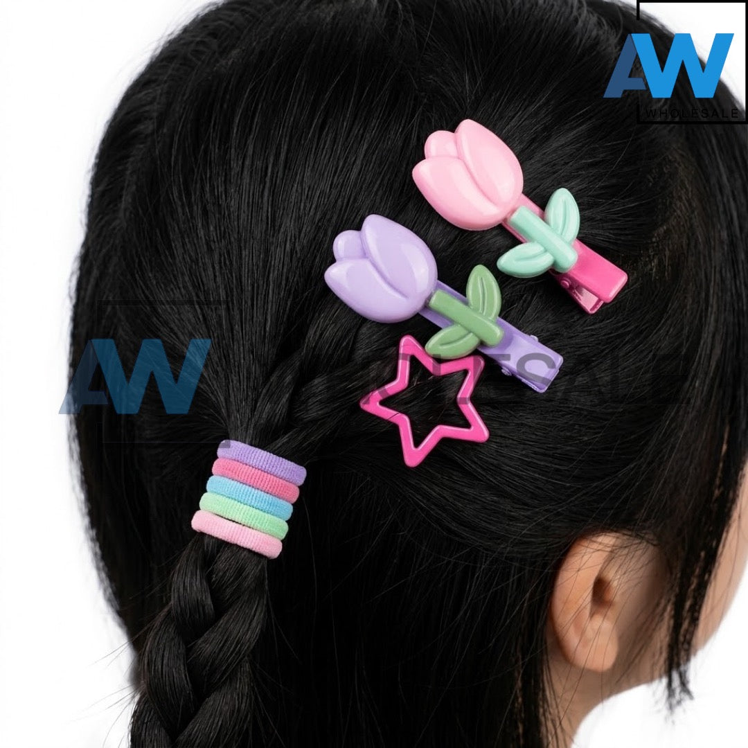 HPN-2633 (12 cards) 16 in 1 Hair TIe + Hair Clip Set