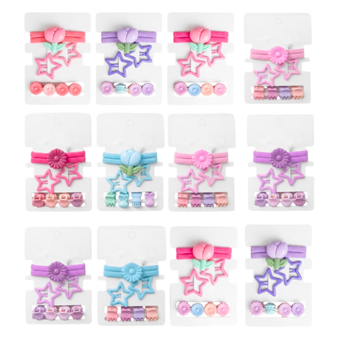 HPN-2634 (12 cards) 8 in 1 Hair TIe + Hair Clip Set