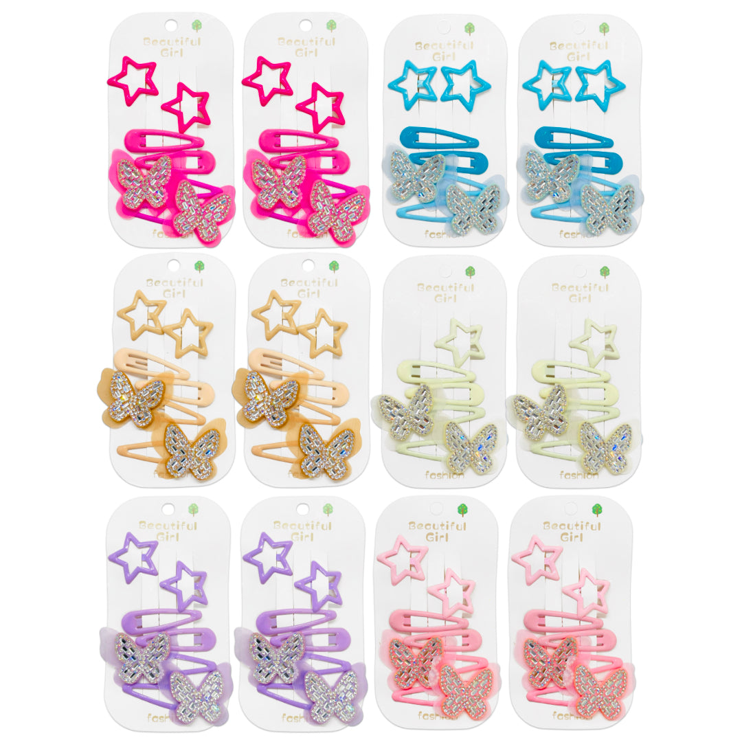 HPN-2643 (12 cards) Butterfly Snap Hair Clip Sets