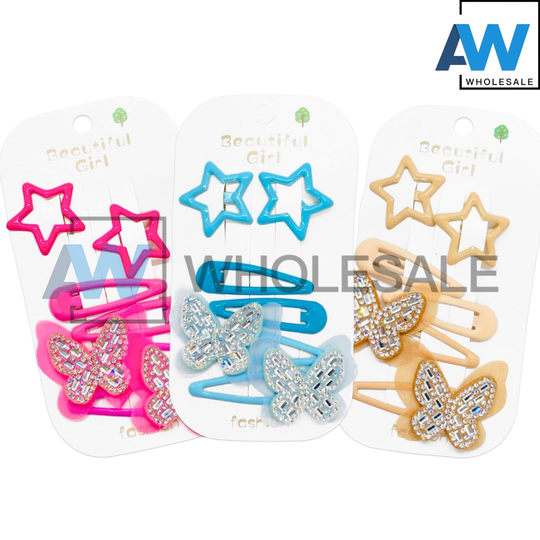 HPN-2643 (12 cards) Butterfly Snap Hair Clip Sets