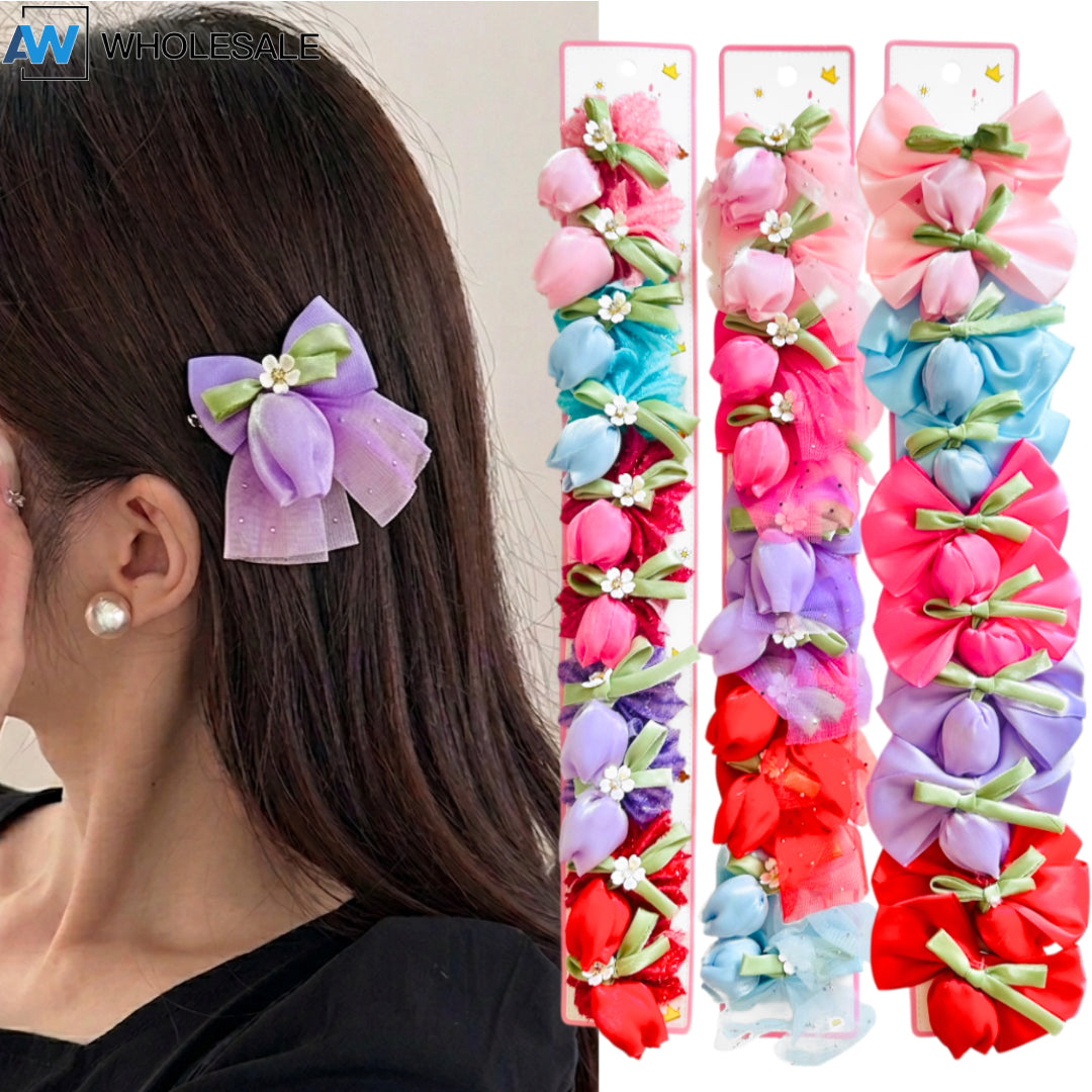 HPN-2646 (10 pcs) Tulip Ribbon Hair Clips