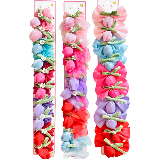 HPN-2646 (10 pcs) Tulip Ribbon Hair Clips