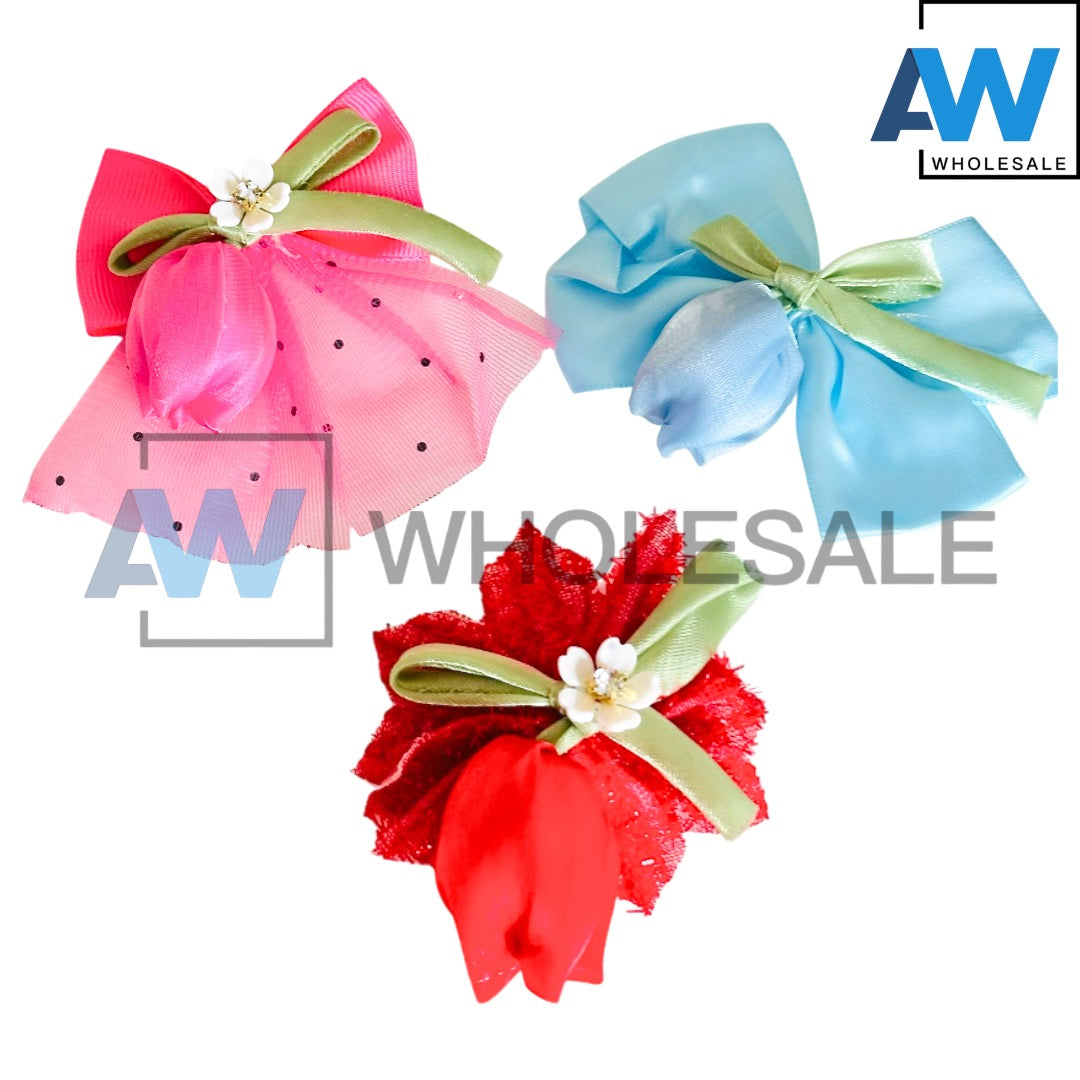 HPN-2646 (10 pcs) Tulip Ribbon Hair Clips